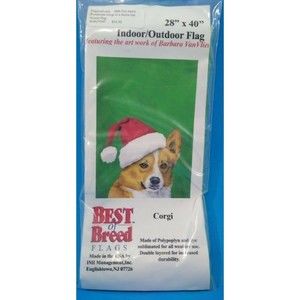 Corgi Christmas Santa Hat Indoor Outdoor Flag Barbara Van Vliet NEW